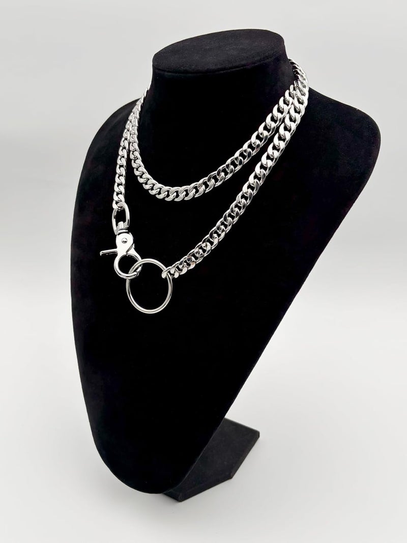 paloli Women's Slip Chain Rainbow Heart O-Ring Chunky Chain Necklace, Rays Cuban Long Layered Jewelry, Adjustable Lariat Y-Necklace Heart Loop Choker - Image 3